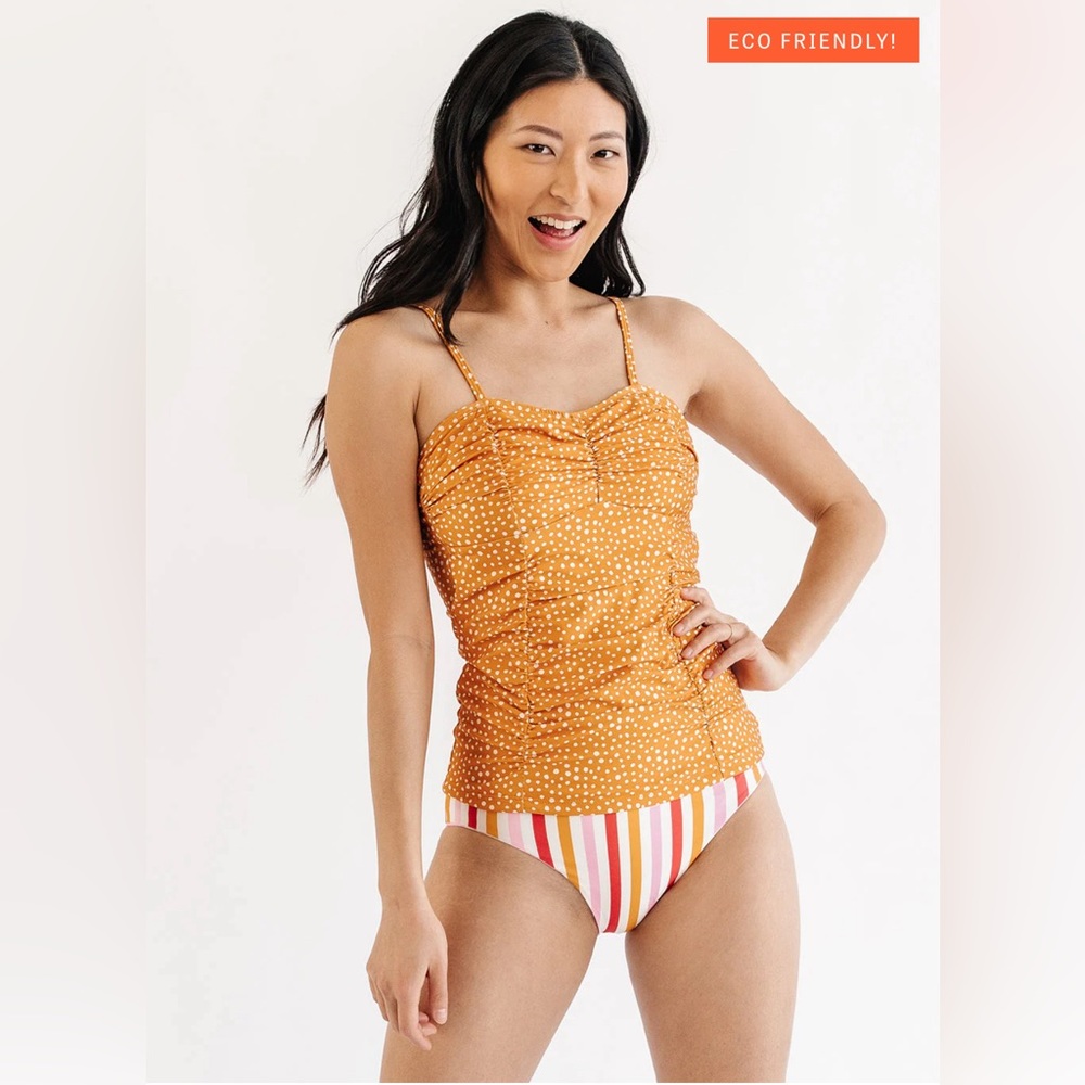 NWT Lime Ricki Apricot Dots Ruched Tankini Top